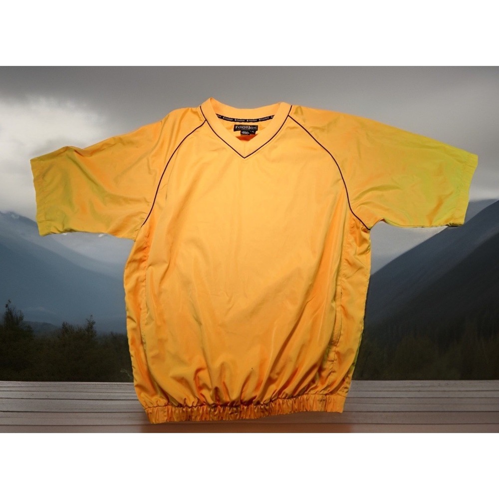 FootJoy Mens XL Golf V-Neck Pullover Short Sleeve Windbreaker Yellow Zip Pockets